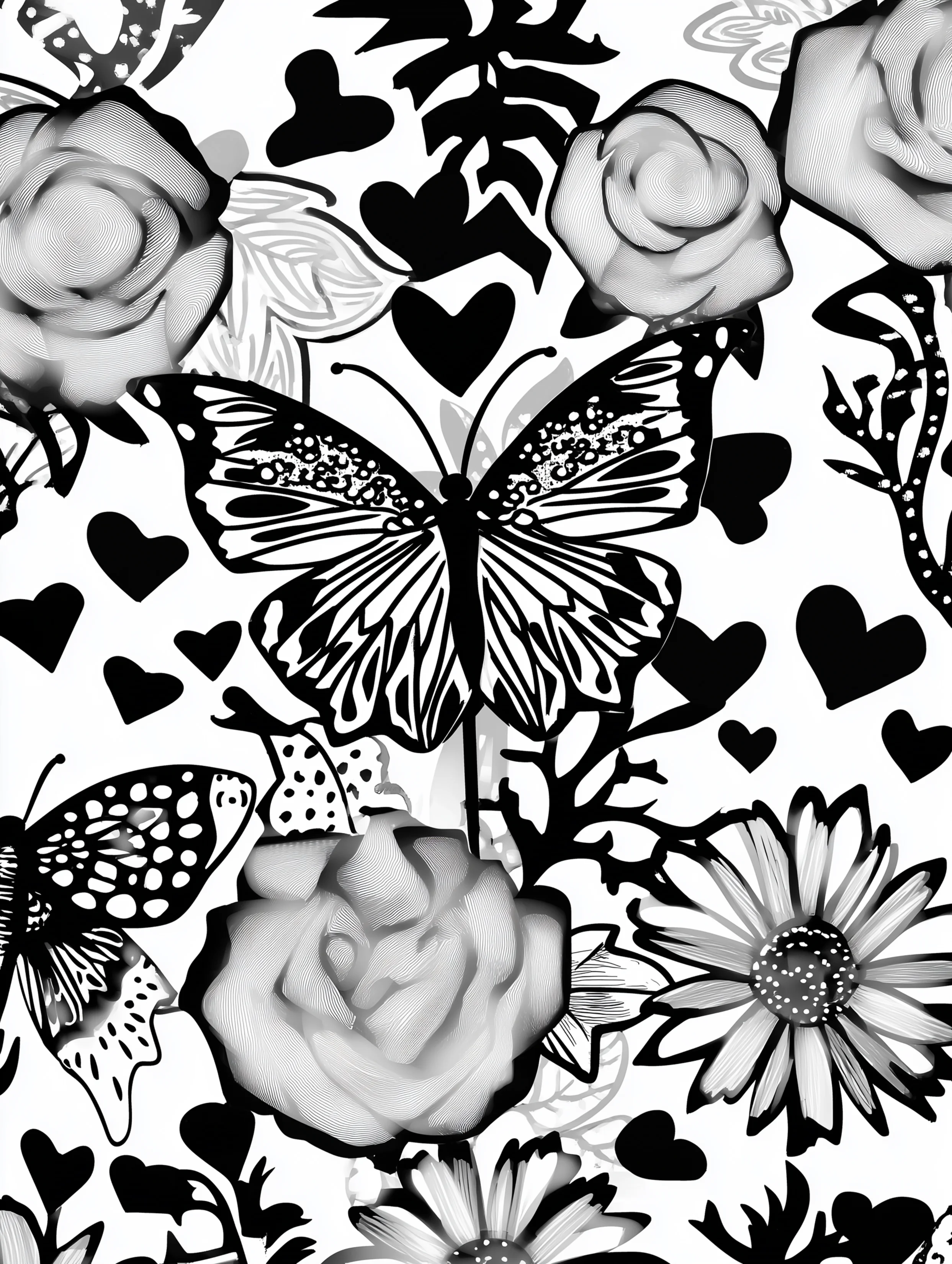 Free printable butterfly coloring page for adults featuring a flying butterfly